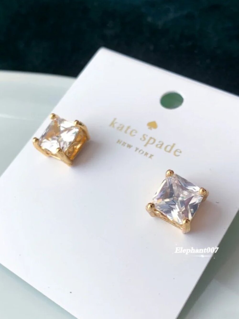 Kate Spade New York Crystal Stud Earrings Gold Tone Square CZ Earrings